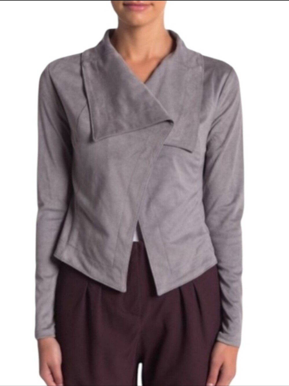 New Gray Faux Suede Blazer Open Cascade Soft Faux Suede Office Siren NWT Sz M
